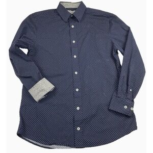 NICK GRAHAM Men's Navy Blue Flip Cuff Stretch Modern Fit Dress Shirt Size Medium